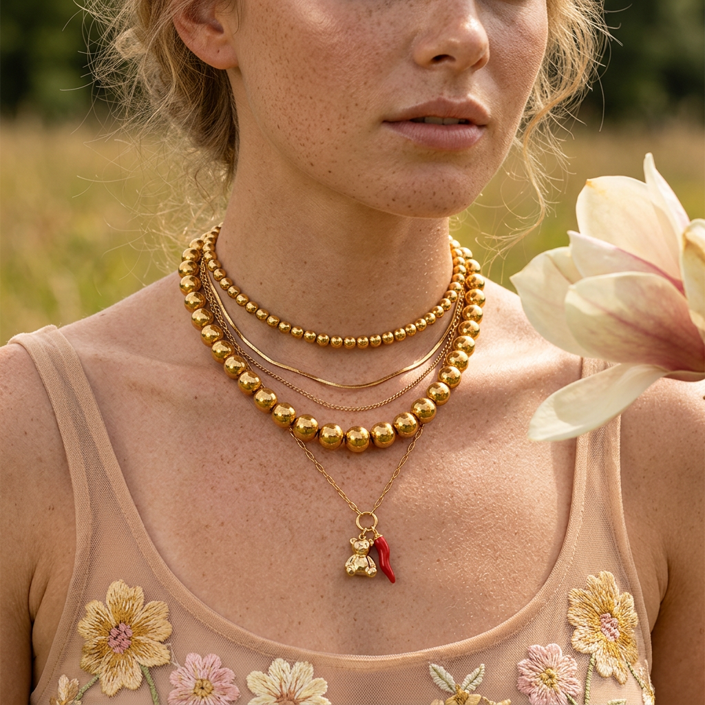 Viania Golden Orb Bead Strand Necklace