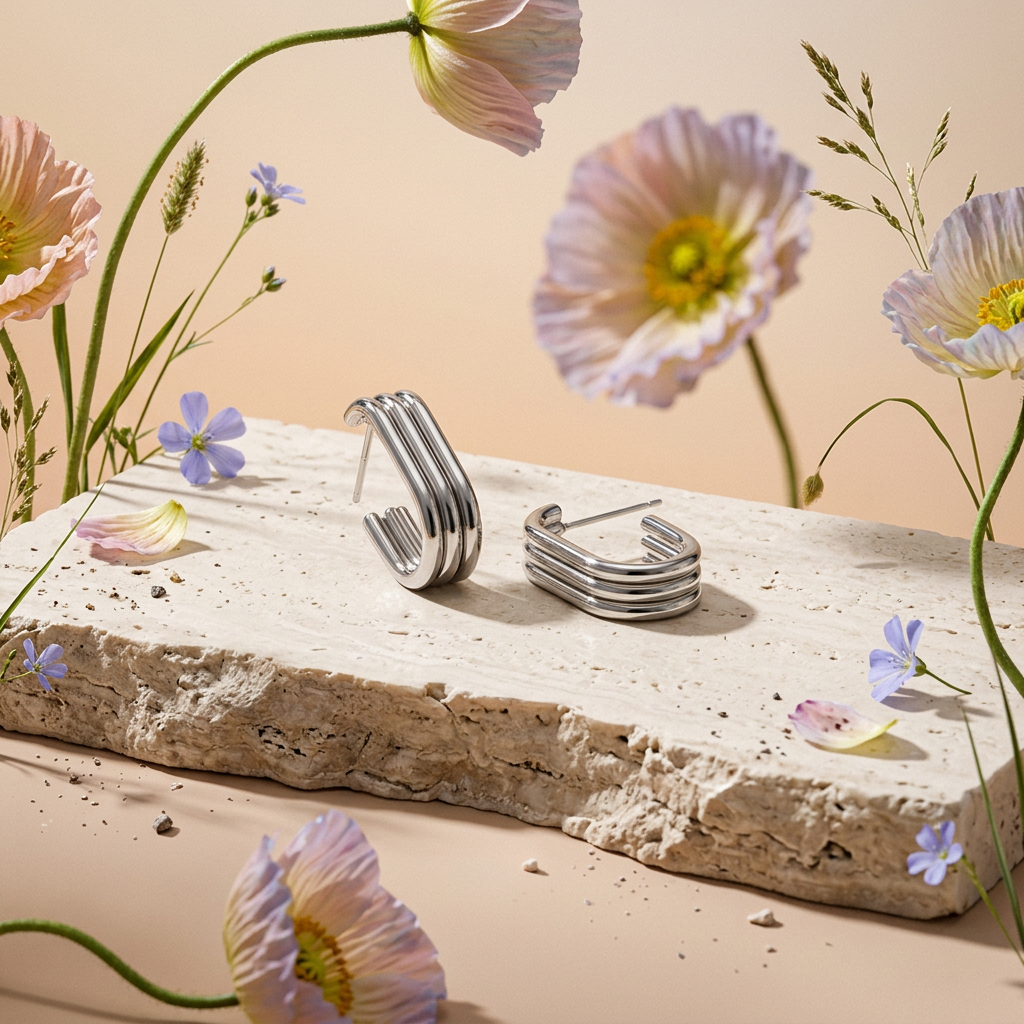 Viorlia Silver Bar Huggie Earrings