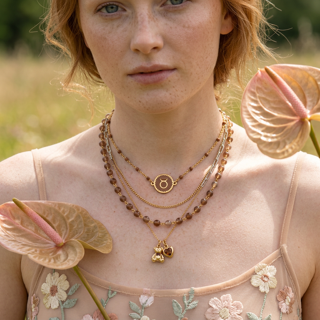 Liosia Golden Disc "Taurus" Zodiac Pendant Necklace