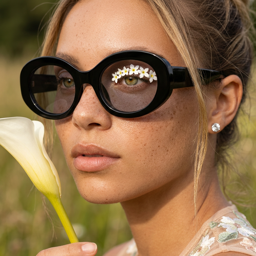 Zionia Black Oval Frame Sunglasses