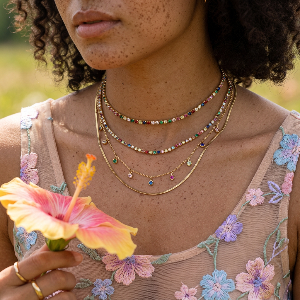 Gaelila Golden Orb Tennis Necklace