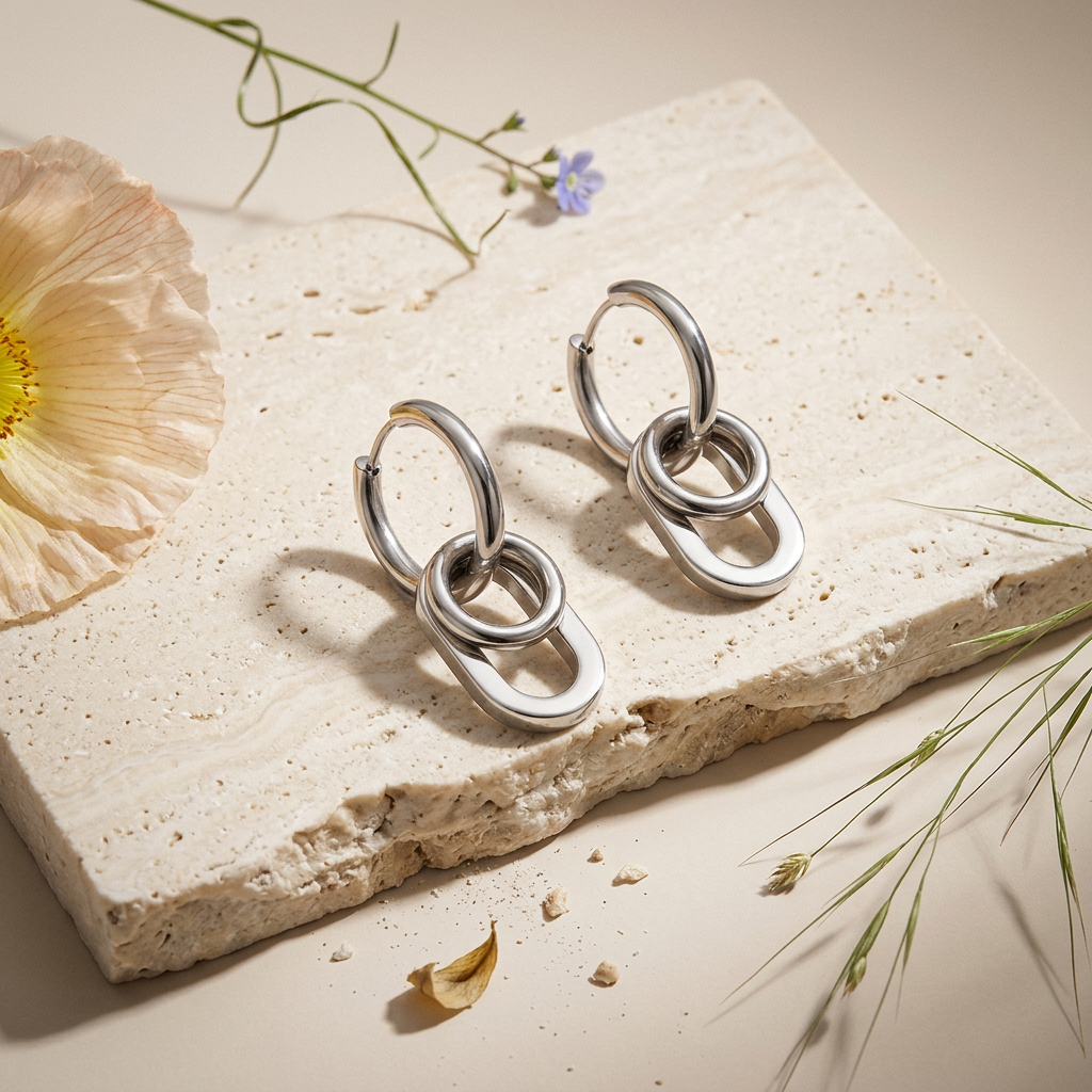 Raelia Silver Drop Huggie Earrings