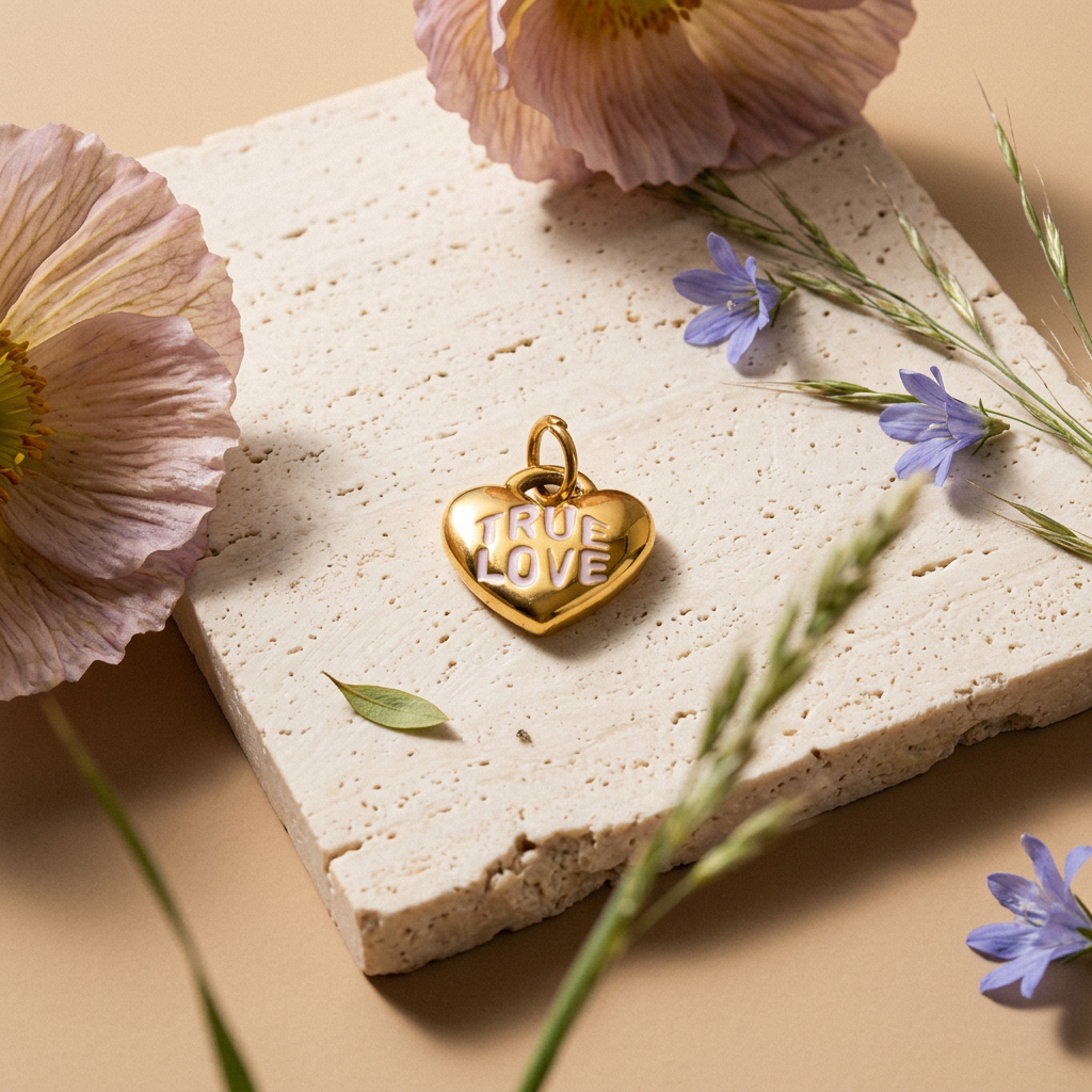 Fealia Yellow Gold Heart "TRUE LOVE" Label Charm Charm
