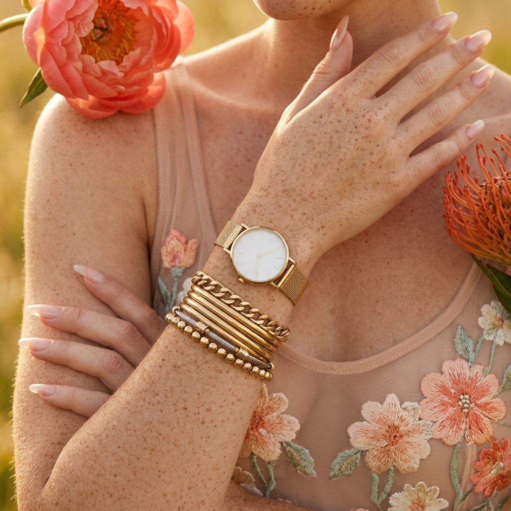 Riomia Golden Disc Mesh Bracelet Watch