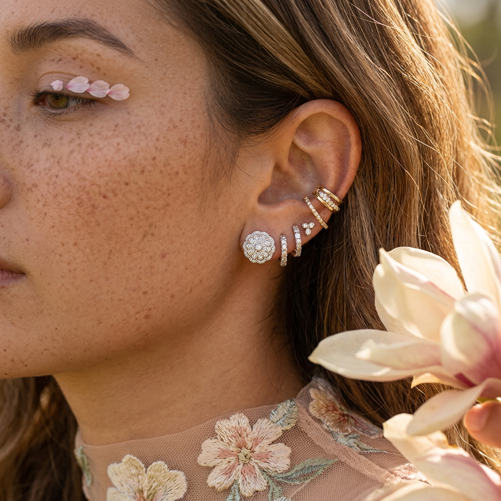 Maenia Silver Flower Stud Earrings
