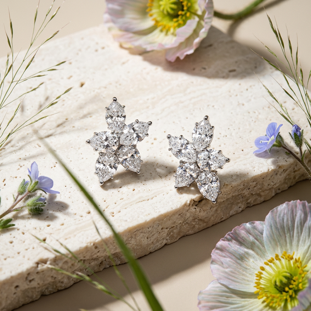 Mirelia Silver Flower Stud Earrings