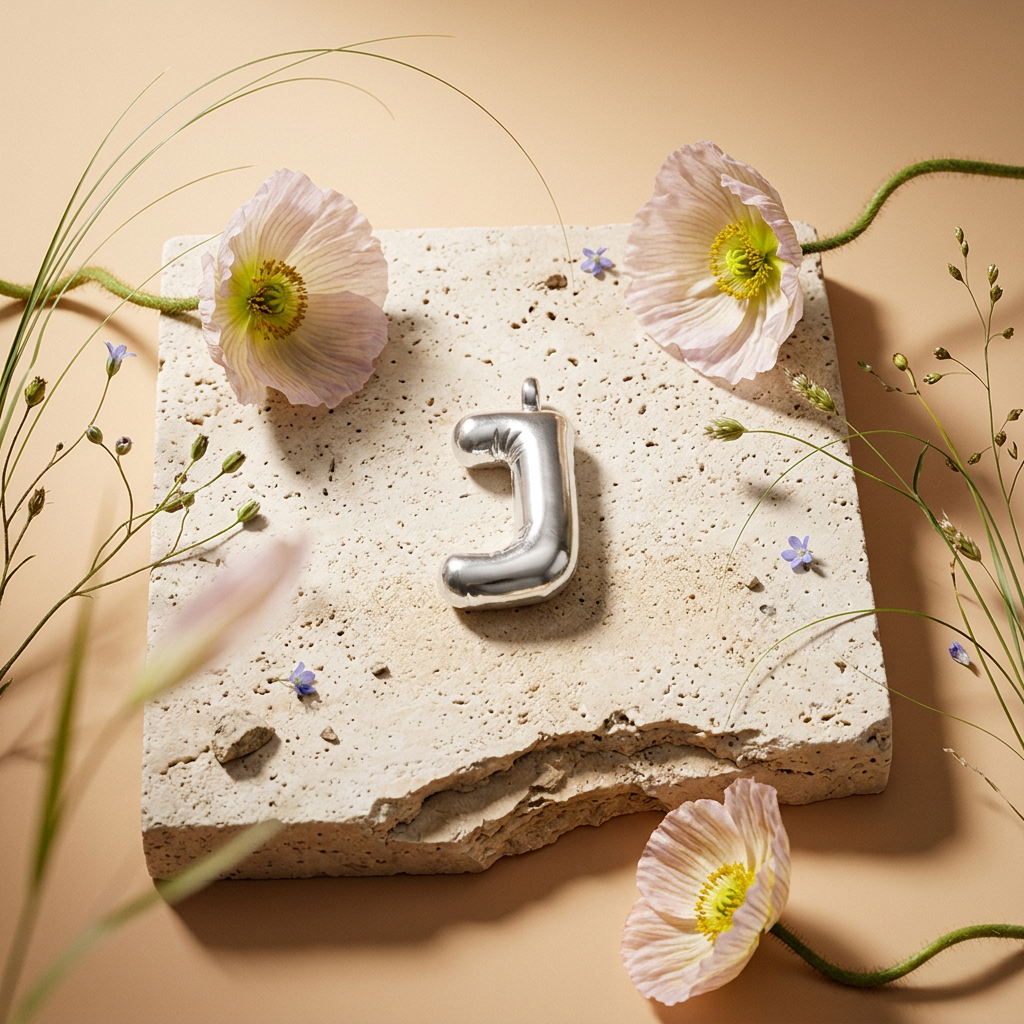 Jeolia Silver Puffed "J" Letter Pendant Charm