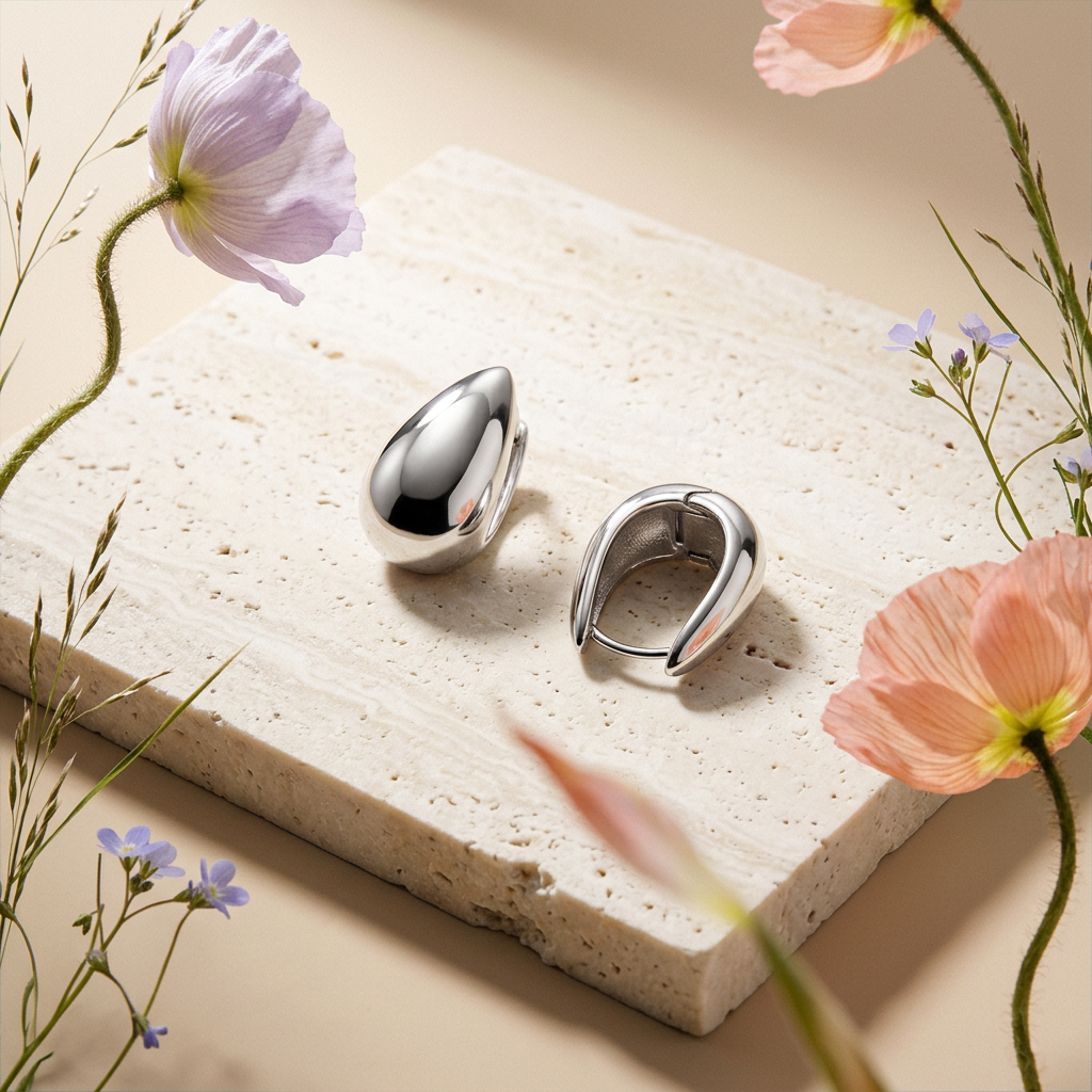 Leonia Silver Teardrop Huggie Earrings