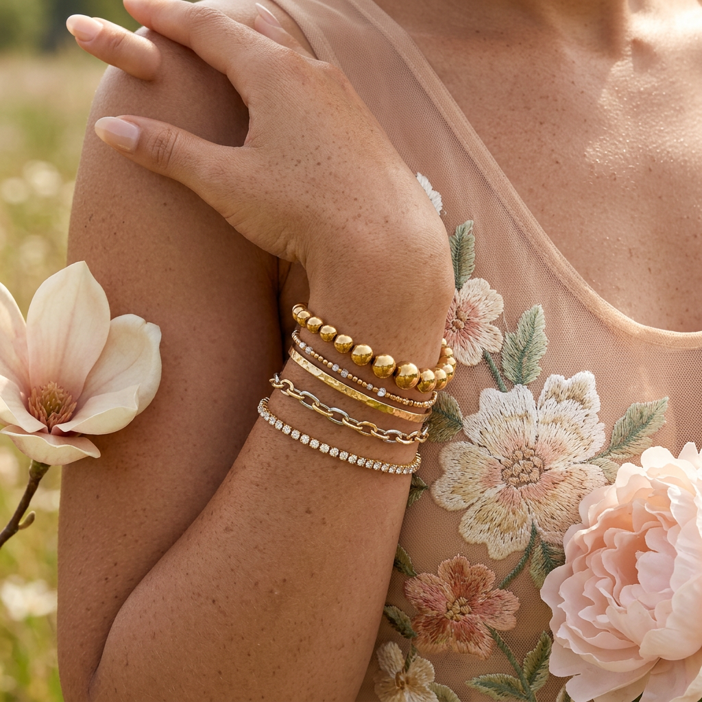 Maesia Golden Orb Bead Strand Bracelet