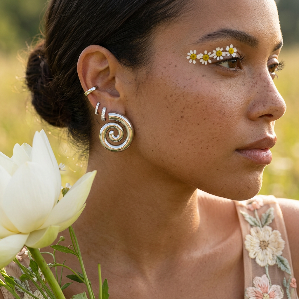 Nauvia Silver Spiral Stud Earrings