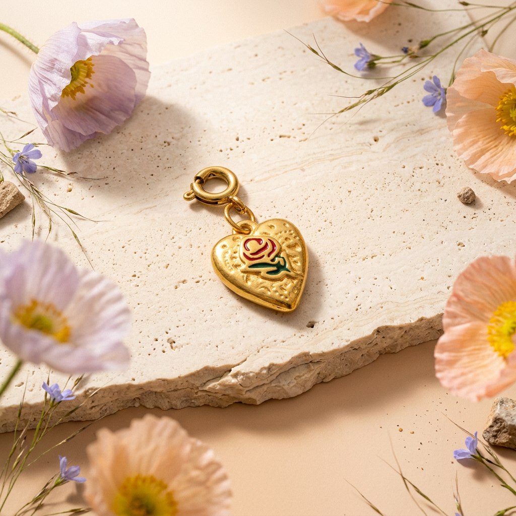 Thaevia Golden Heart Pendant Charm