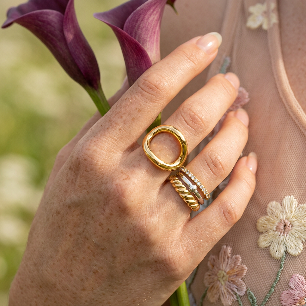 Laenia Golden Oval Statement Ring