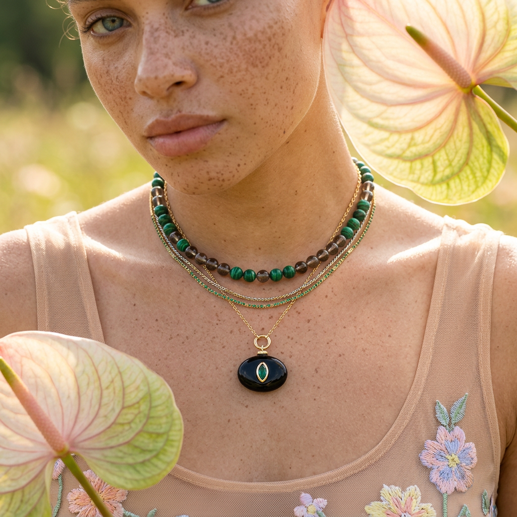 Thiova Golden Oval Pendant Charm