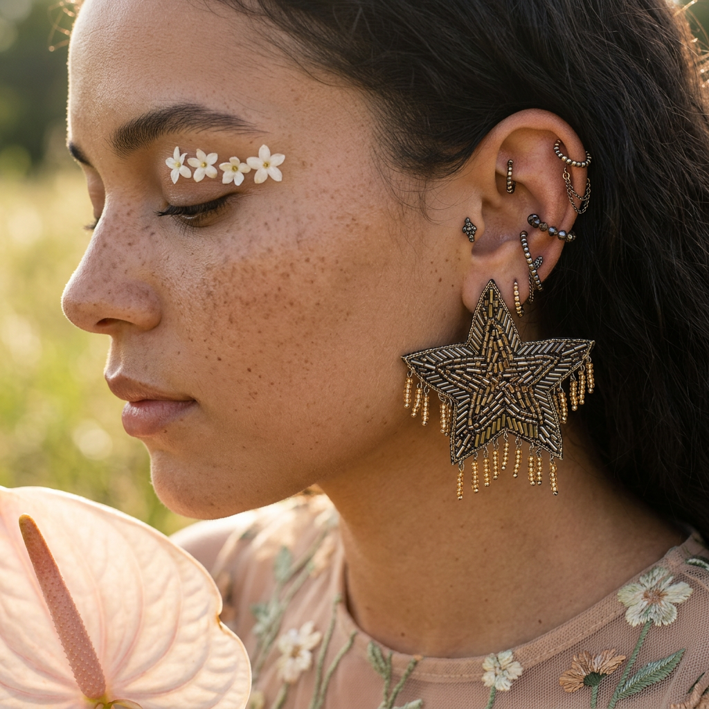 Vaeolia Golden Star Drop Earrings