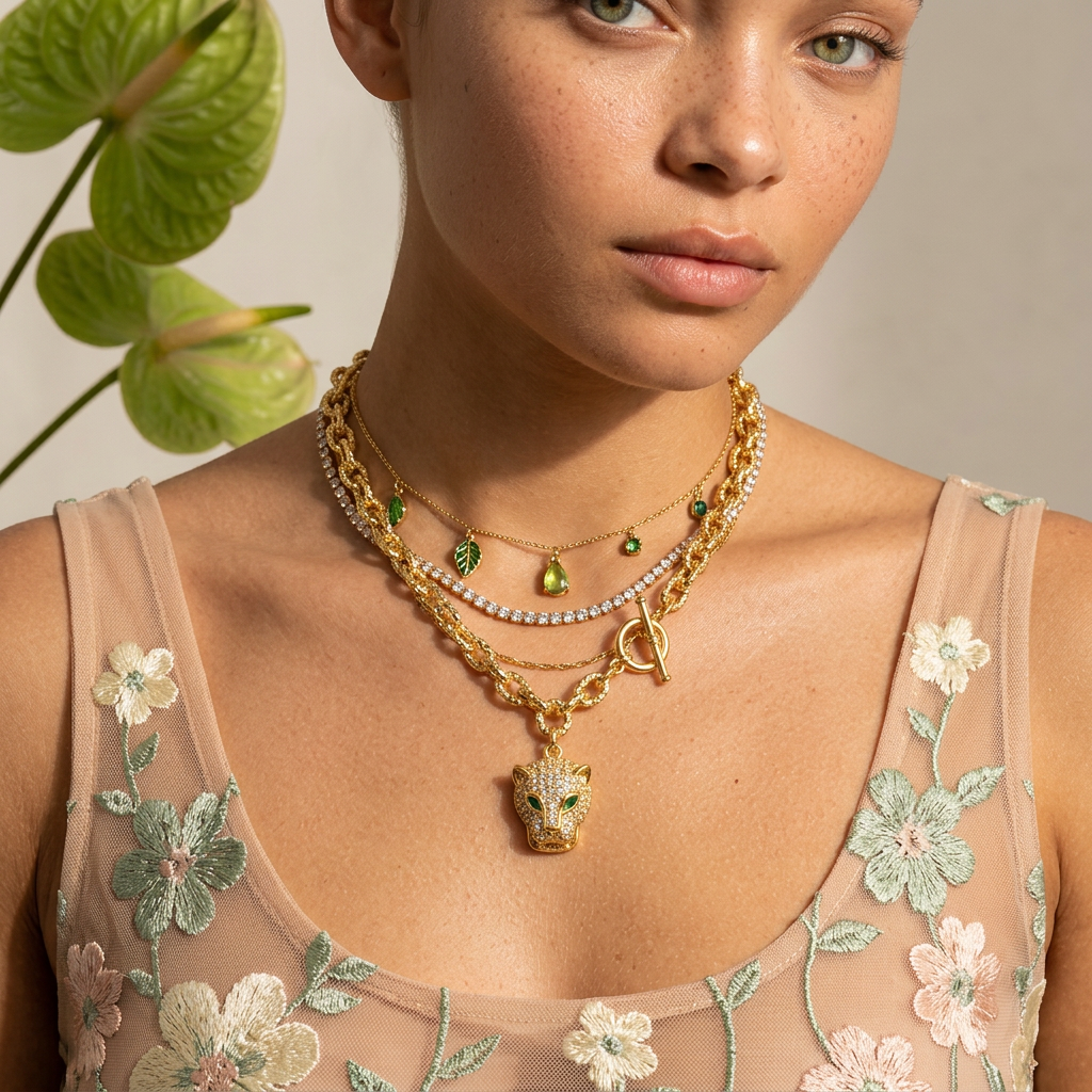 Raelia Golden Panther Drop Pendant Necklace