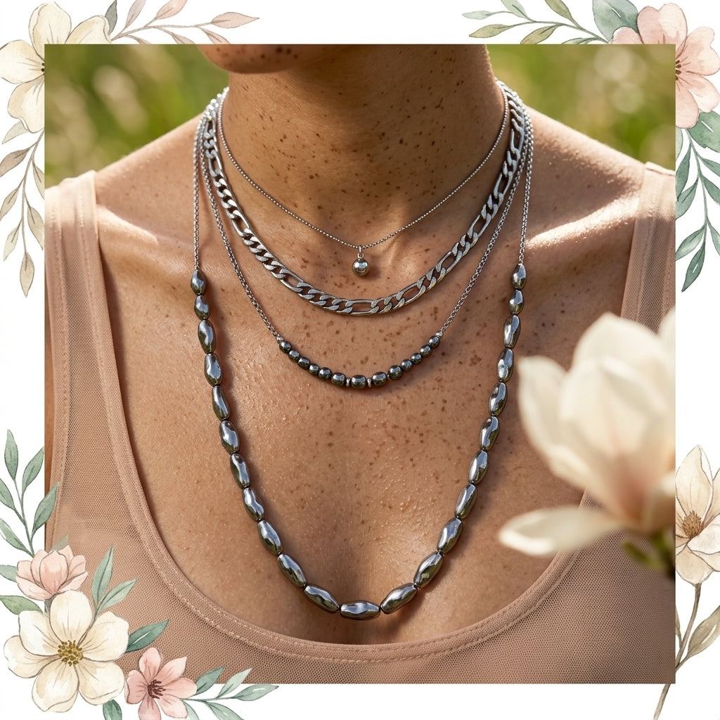 Zaelia Silver Orb Chain Necklace