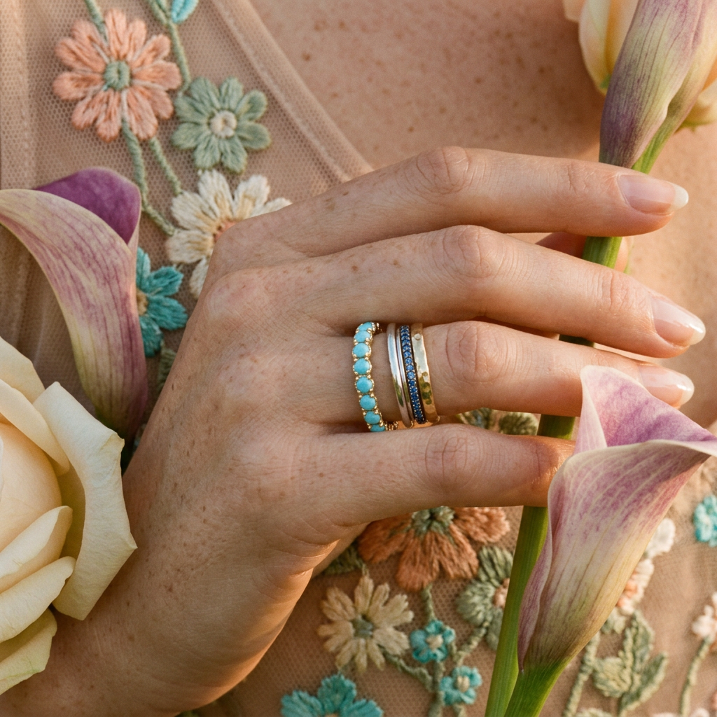 Zialia Golden Orb Stacking Band Ring