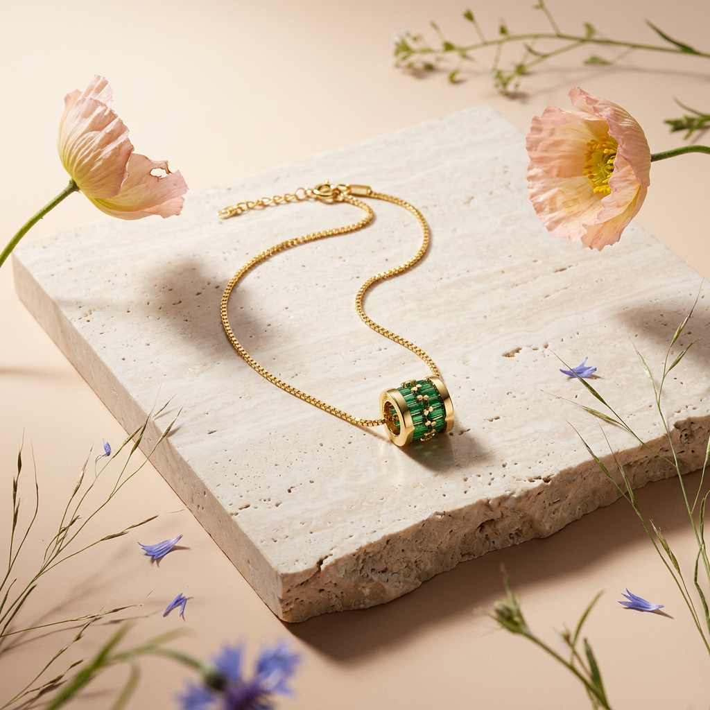 Naelia Golden Barrel Pendant Necklace