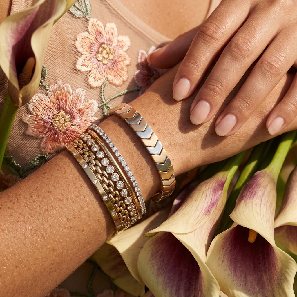 Zaephlia Mixed Metal Chevron Bangle Bracelet