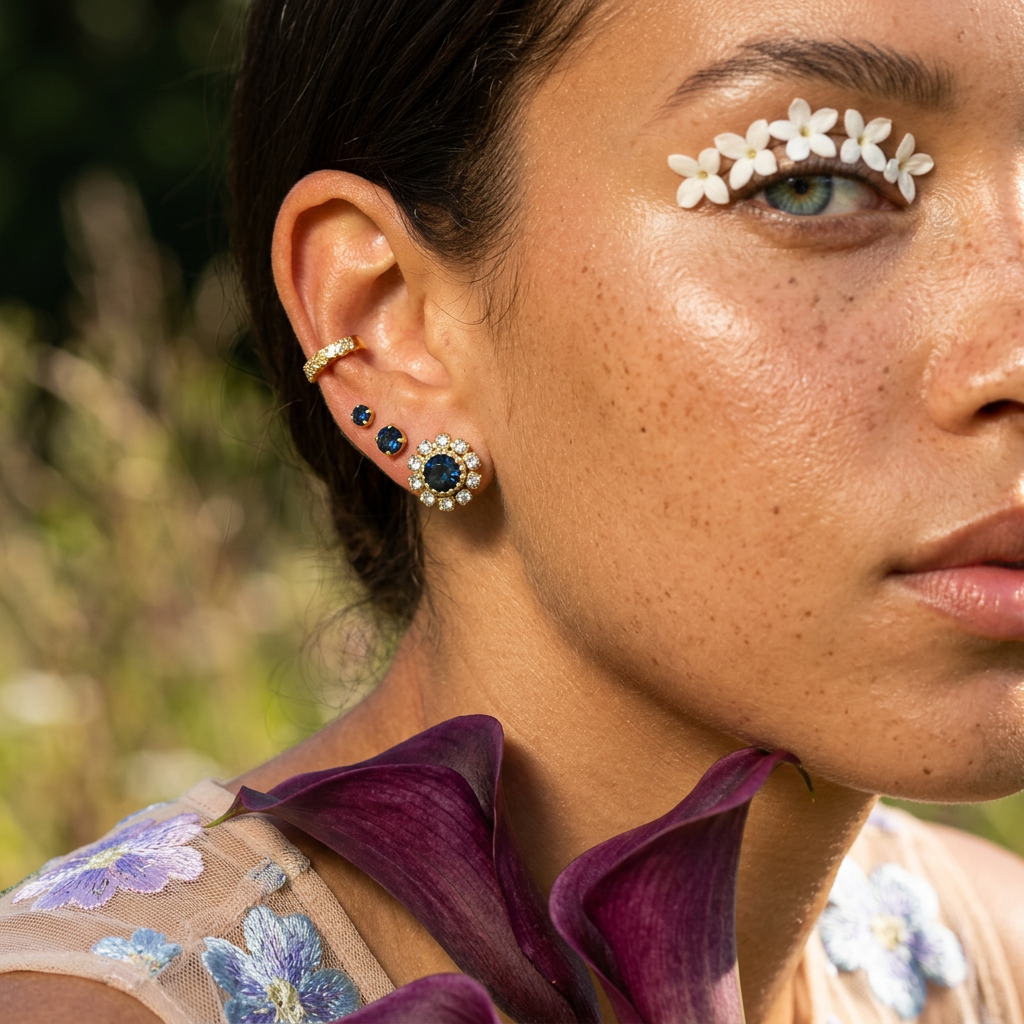 Zaevia Golden Flower Stud Earrings