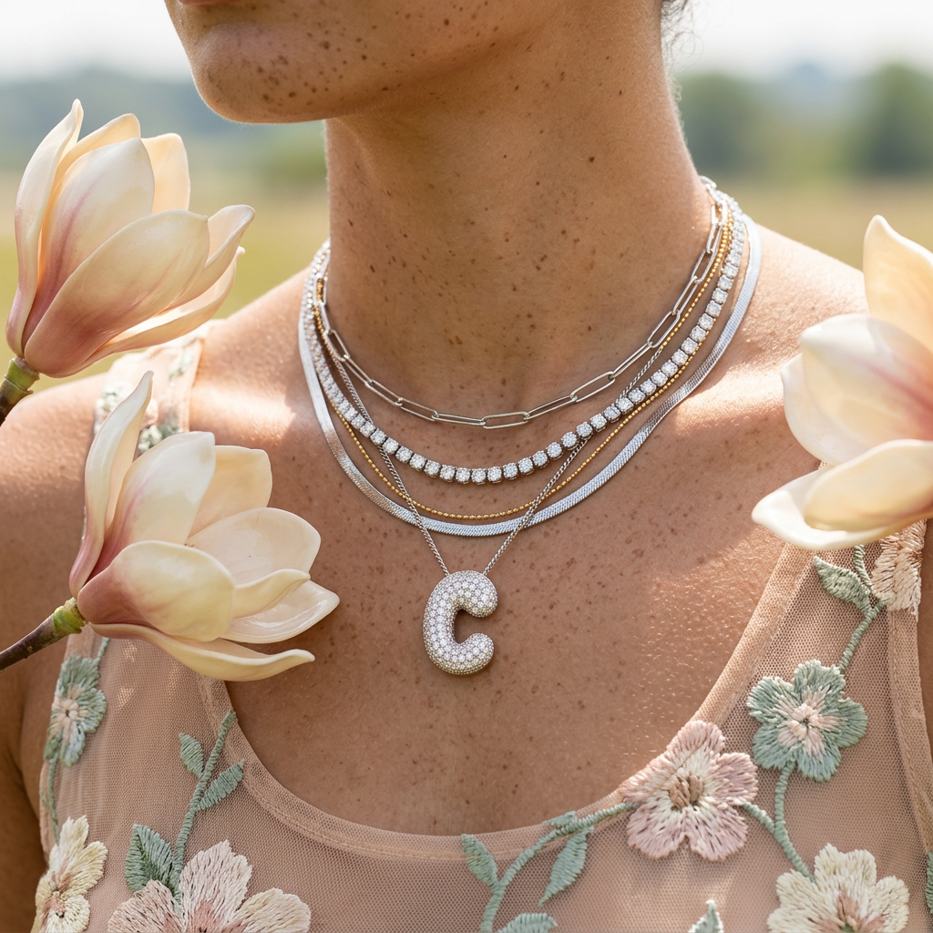 Raevia Silver "C" Letter Pendant Necklace