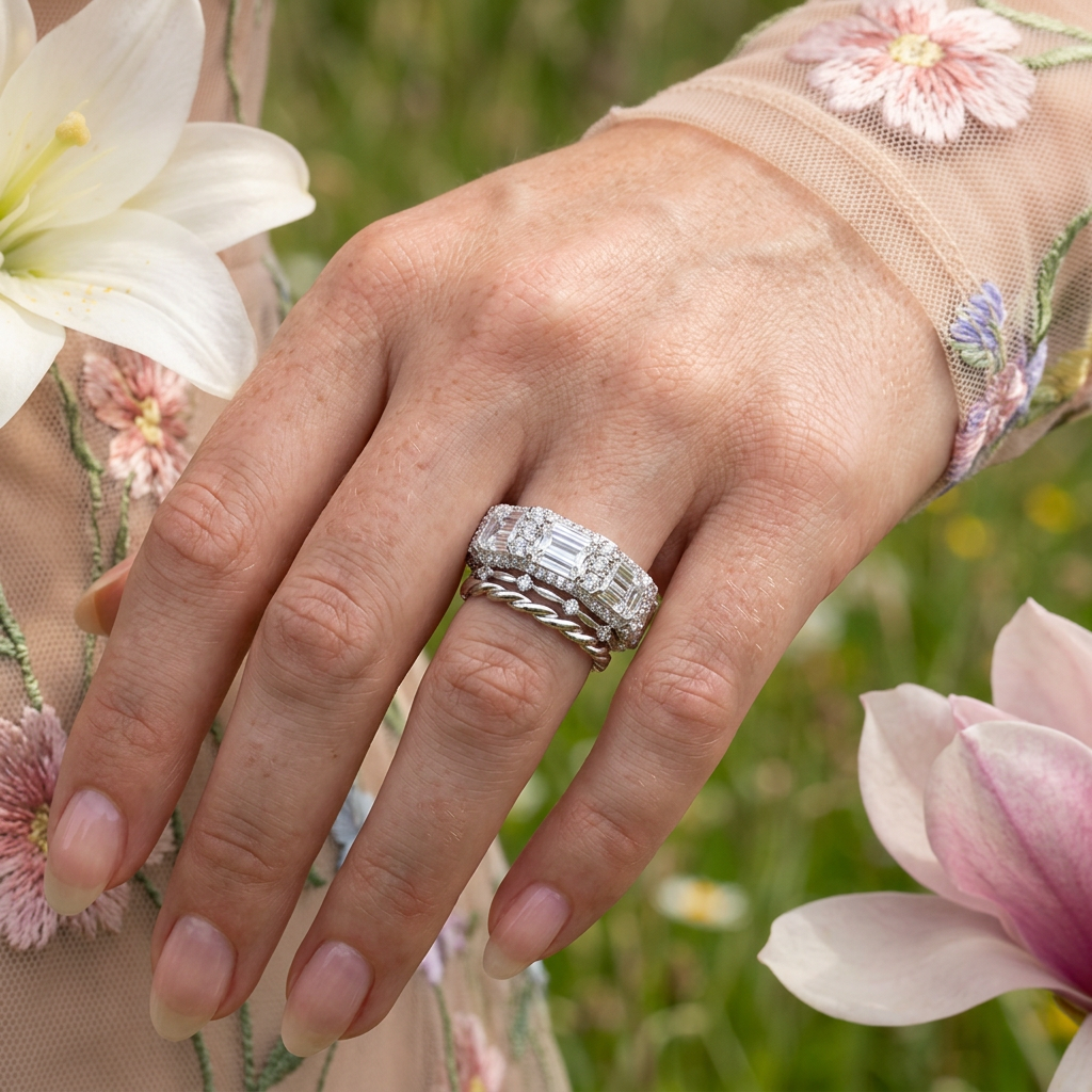 Jaelia Silver Emerald Band ring