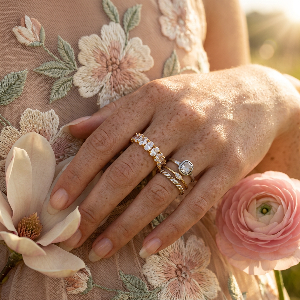 Vionia Golden Oval Pavé Band Ring