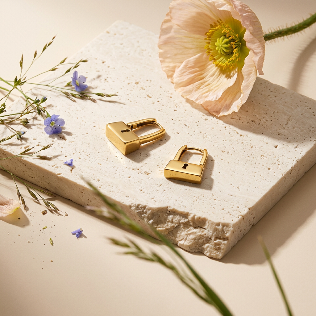 Raevia Golden Padlock Huggie Earrings
