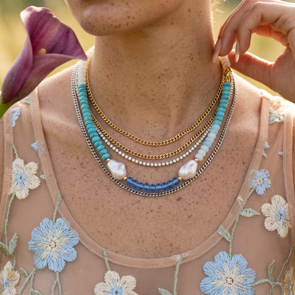 Ziolia Yellow Gold Pearl Chain Necklace
