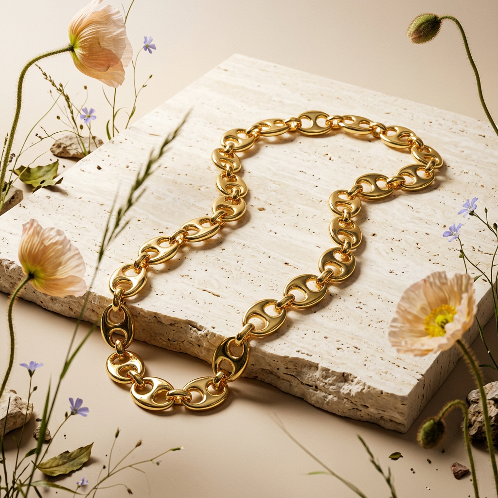 Vaelia Golden Oval Link Chain Necklace
