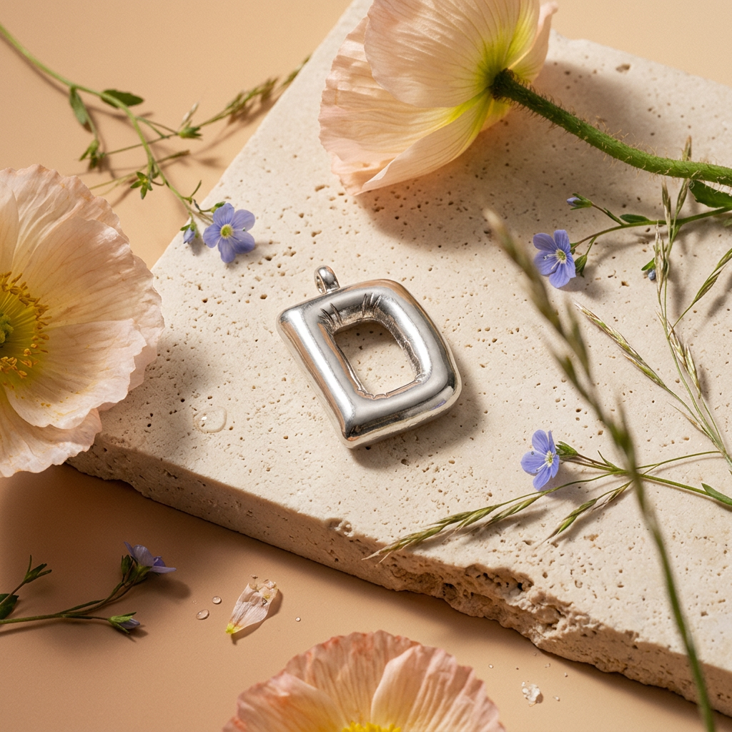Raevia Silver "D" Letter Pendant Charm