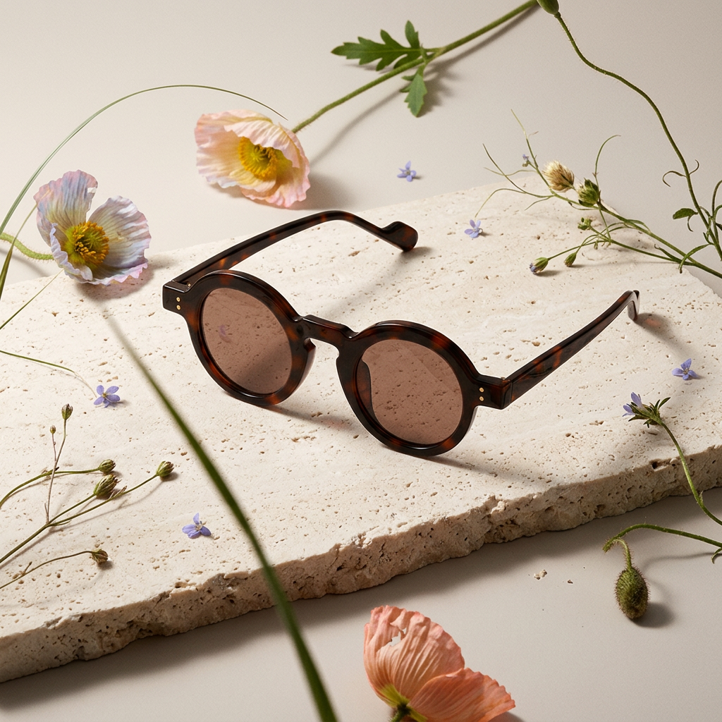 Sionia Tortoise Round Acetate Frame Sunglasses