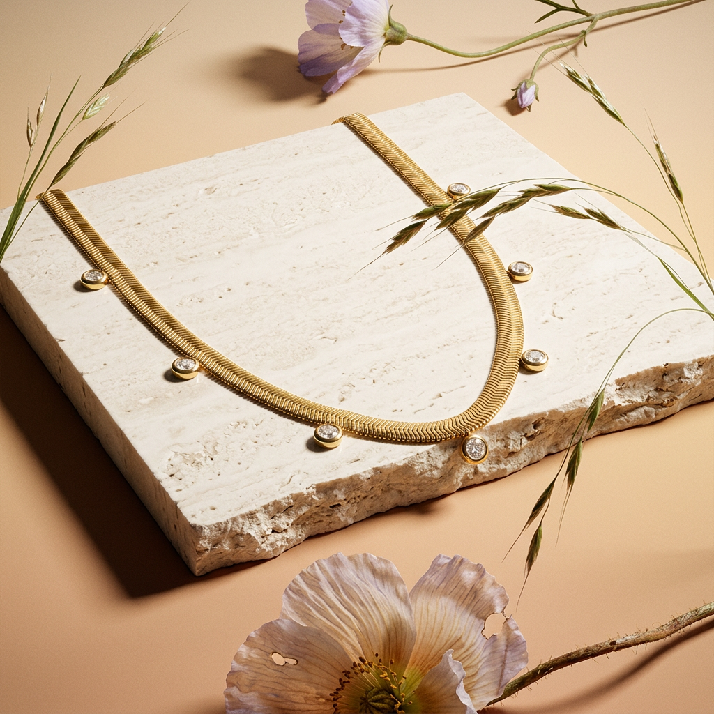 Saevia Golden Orb Station Chain Necklace