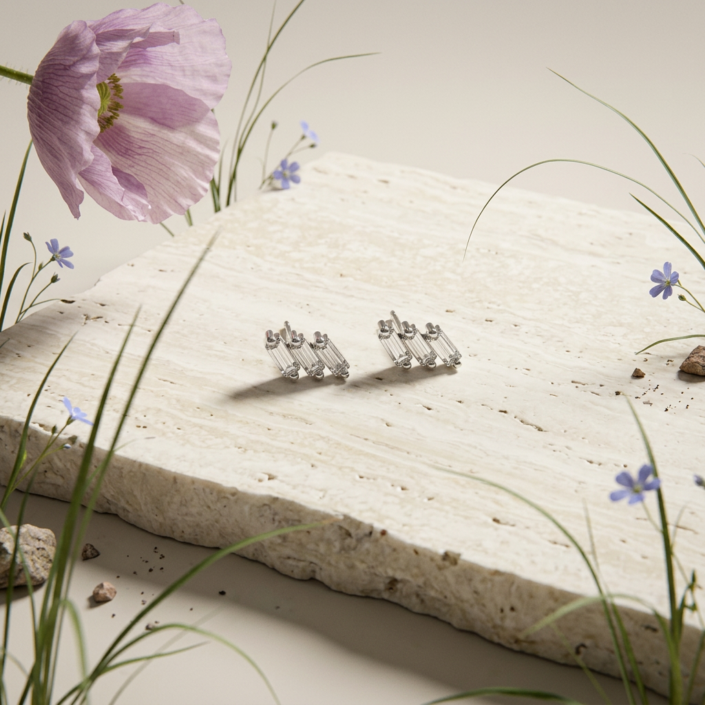 Rionia Silver Baguette Stud Earrings