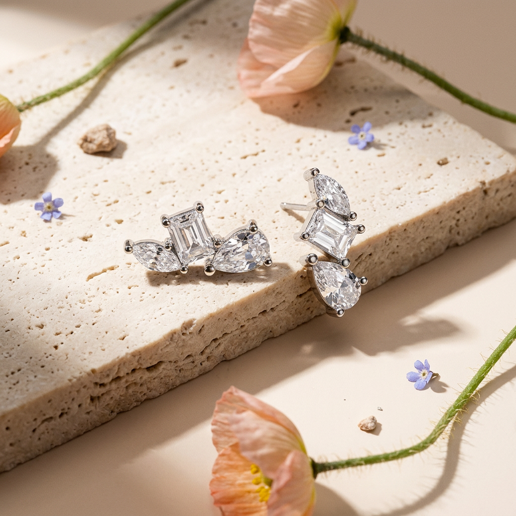 Zoulia Silver Cluster Stud Earrings