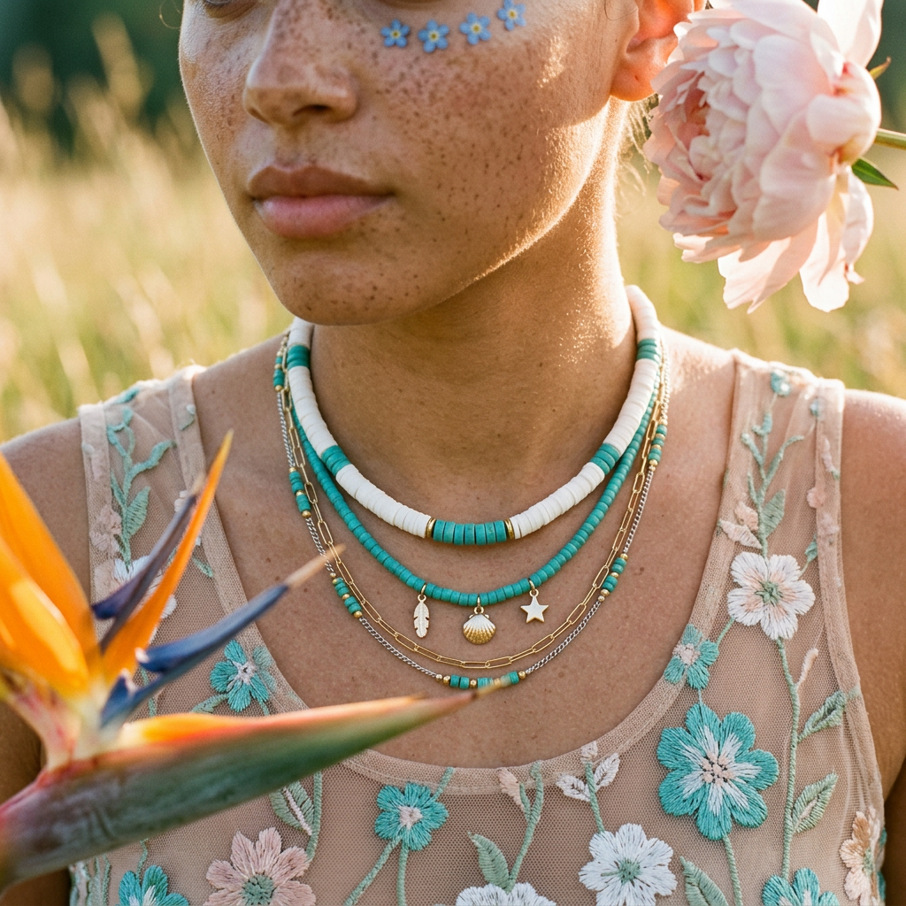 Miosia Golden Disc Strand Necklace