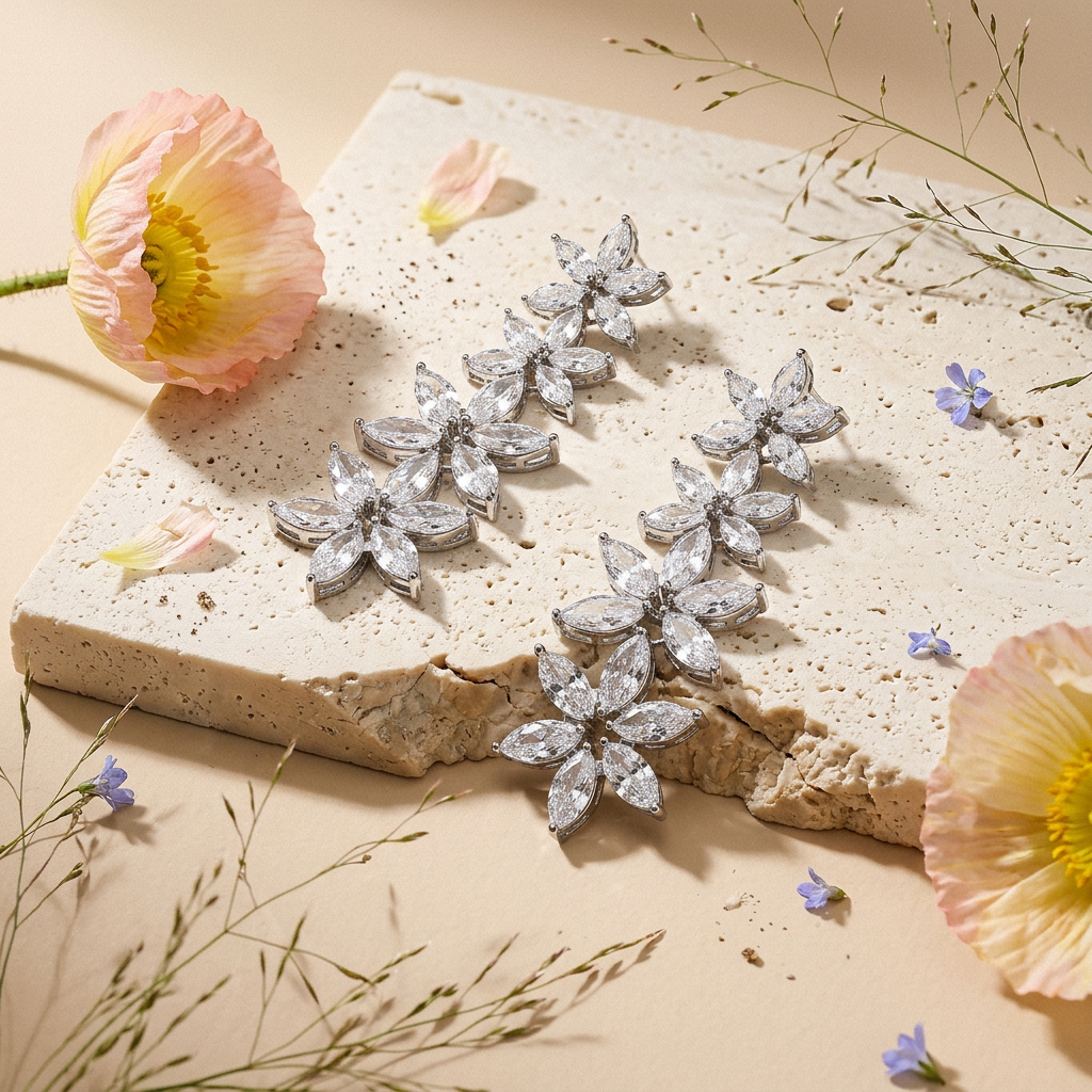 Maelia Silver Flower Drop Earrings