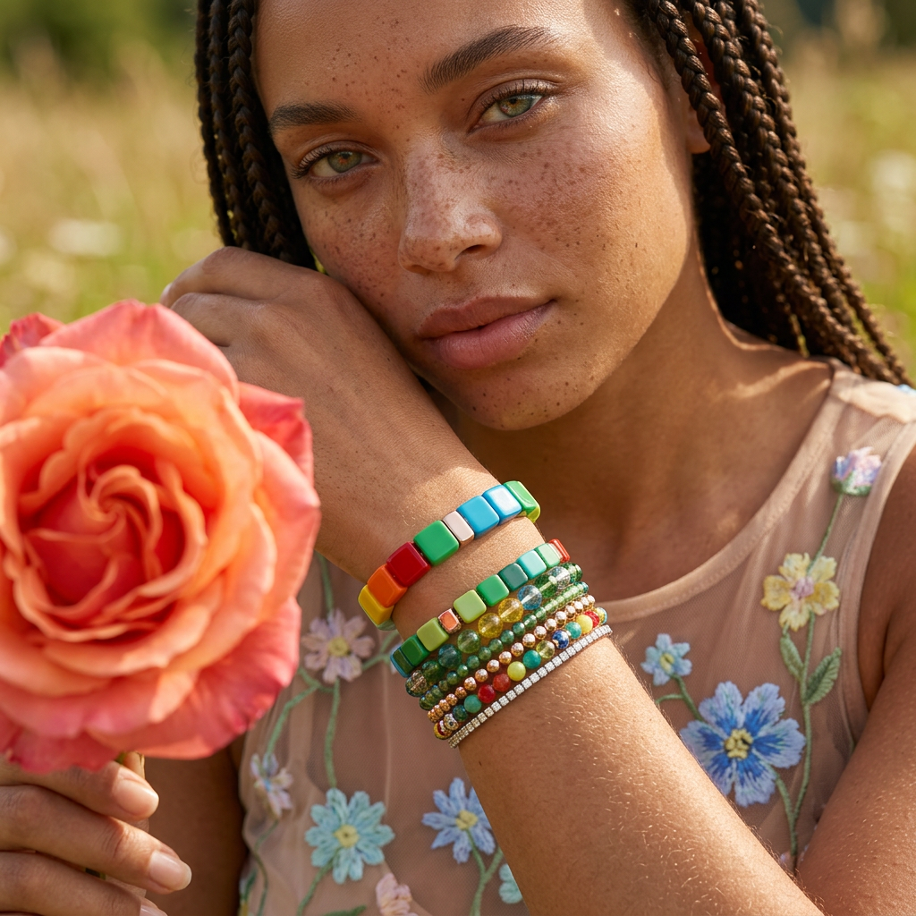 Zeolia Golden Tile Strand Bracelet