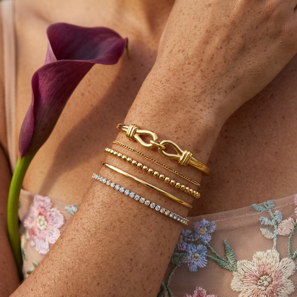 Zeovia Golden Knot Bangle Bracelet