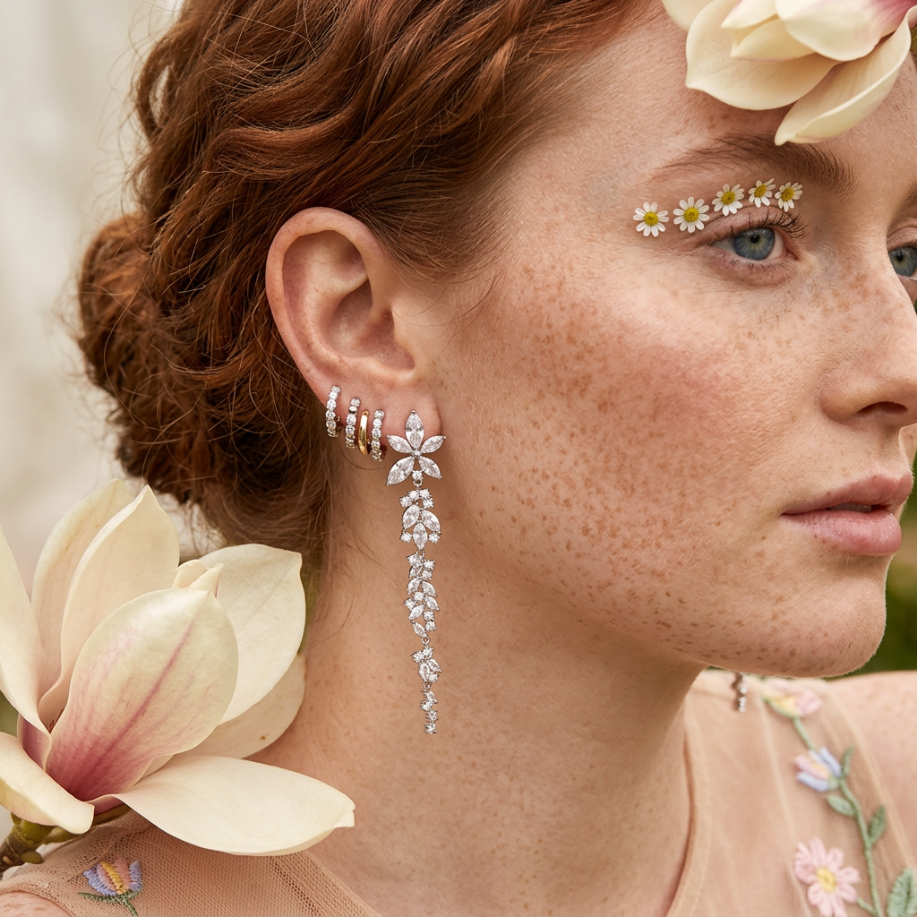 Sionia Silver Flower Drop Earrings
