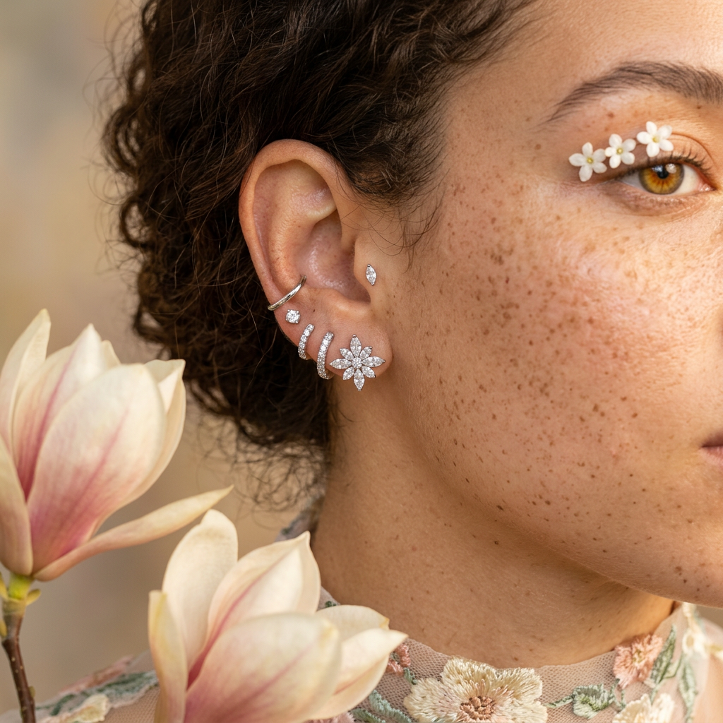 Raemia Silver Flower Stud Earrings