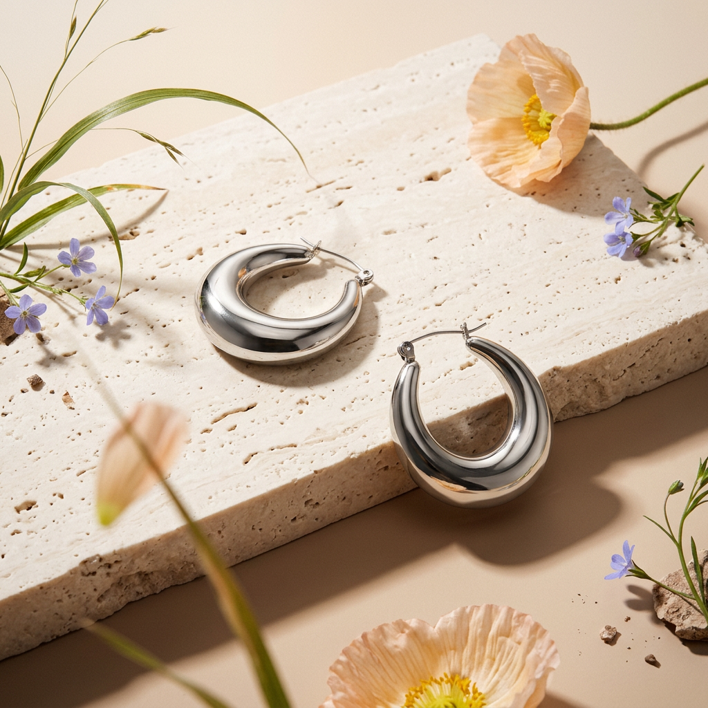 Zaenia Silver Crescent Huggie Earrings