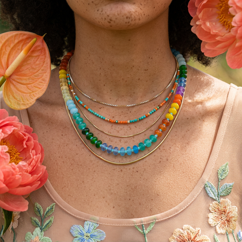 Raelia Rainbow Orb Thick Bead Strand Necklace
