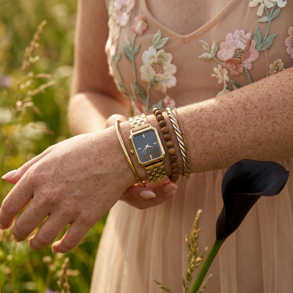 Theania Golden Rectangular Bracelet Watch