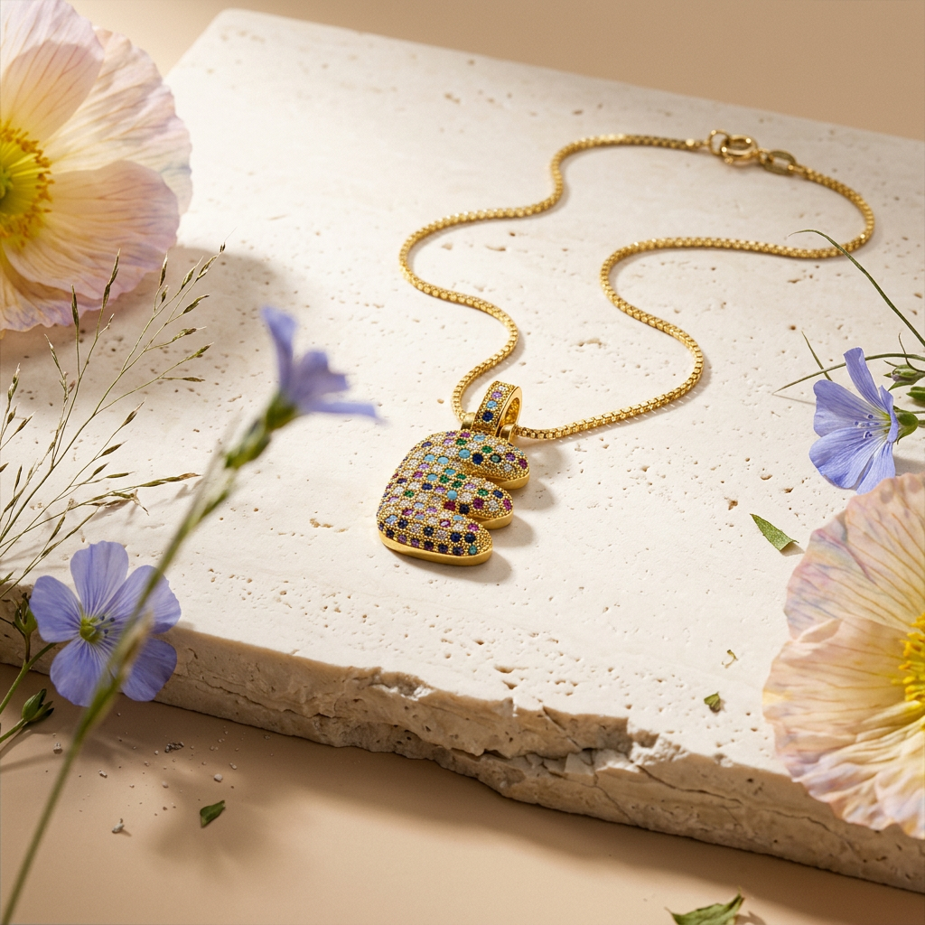 Rialia Golden "E" Letter Pendant Necklace
