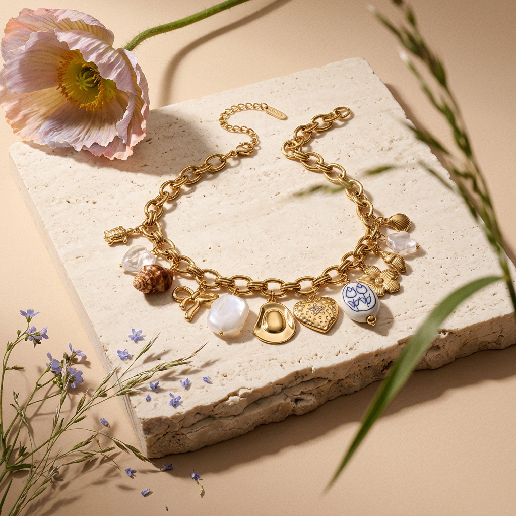 Miorra Golden Chain Charm Necklace