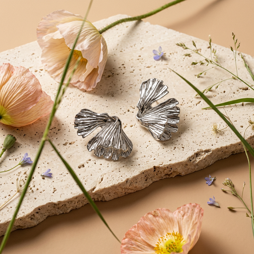 Liovia Silver Flower Stud Earrings