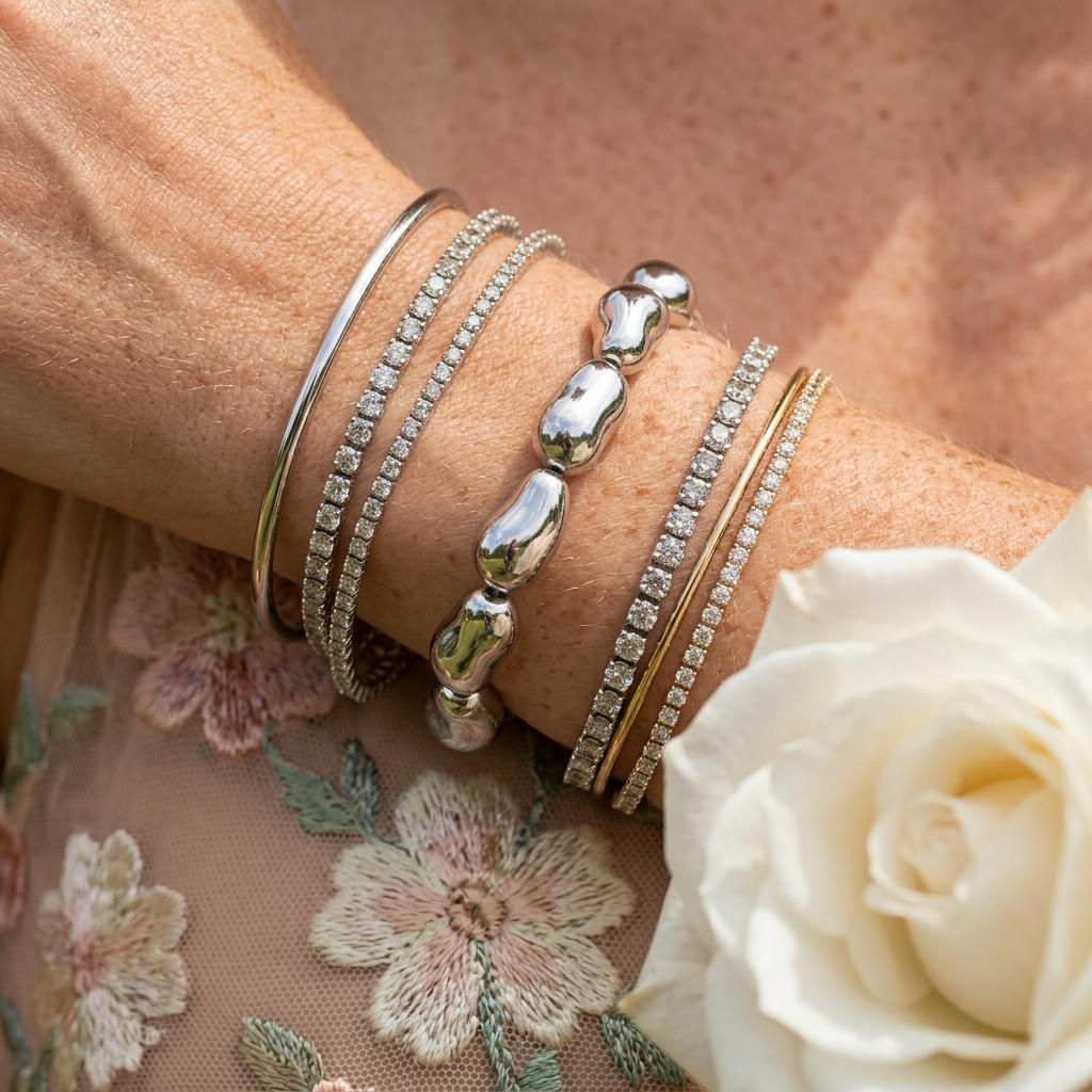 Raelia Silver Drop Bangle Bracelet