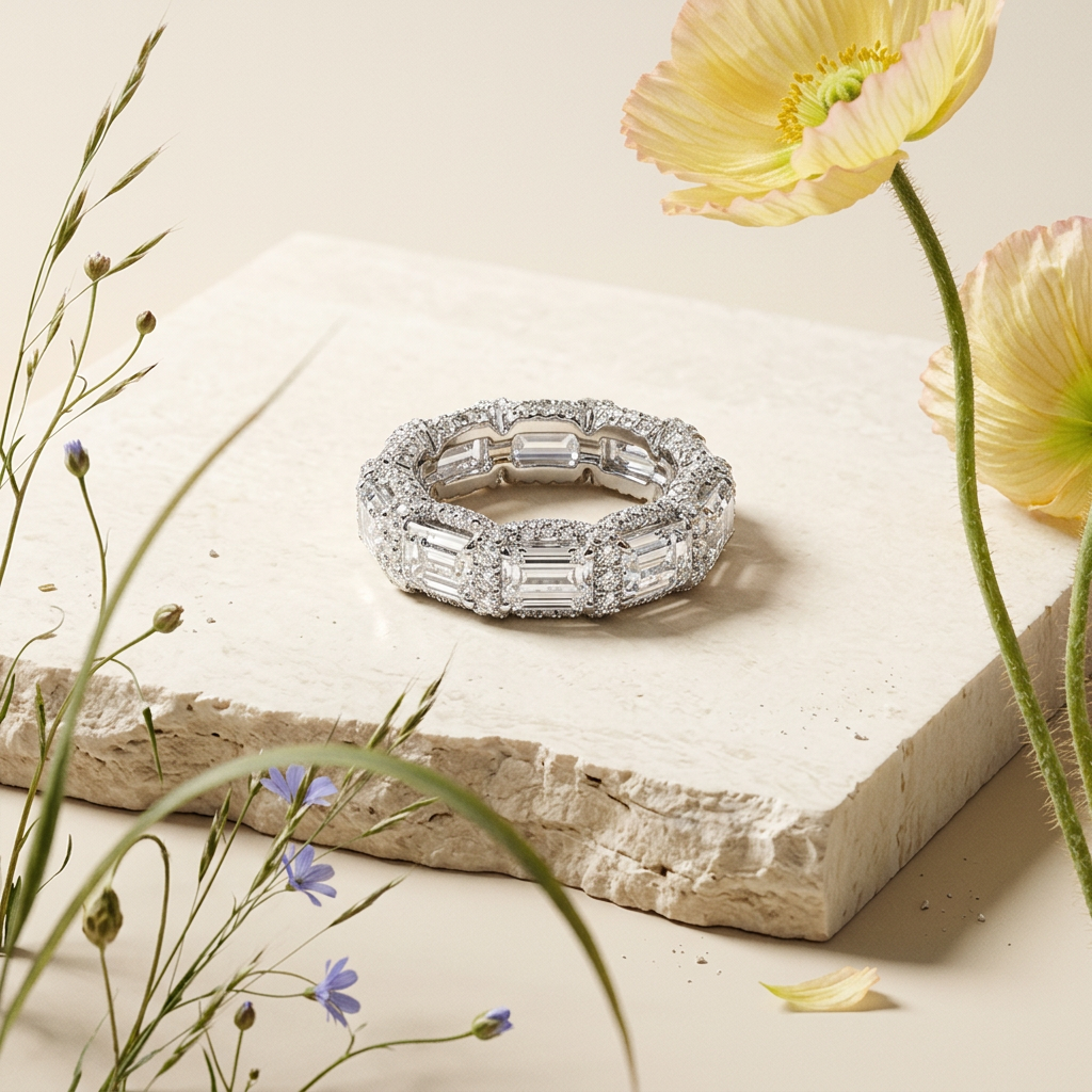 Jaelia Silver Emerald Band ring