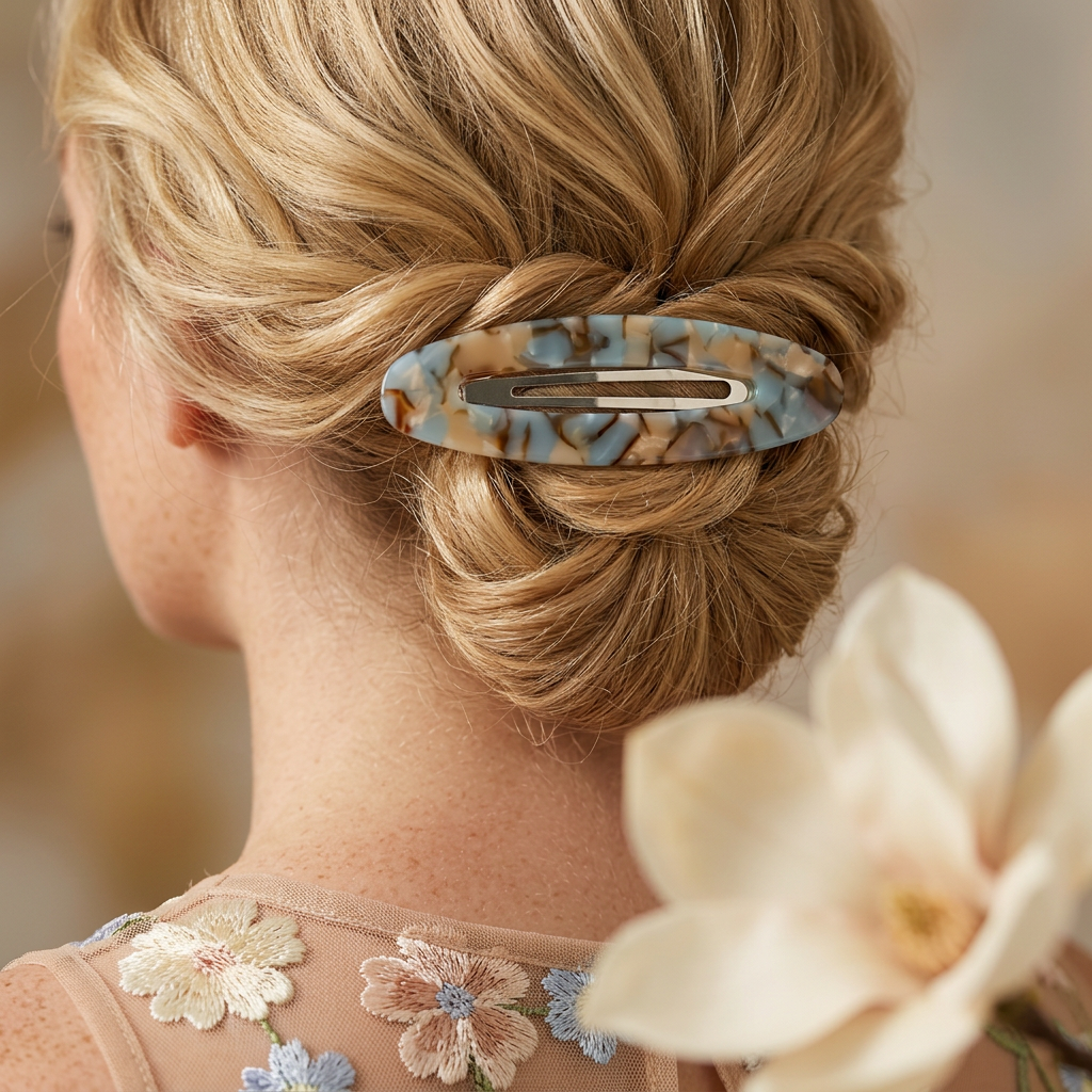 Miolia Silver Oval Barrette hair.